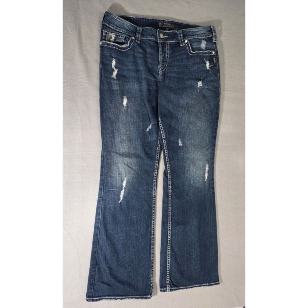 Silver Jeans Co Womens 14 32 Suki Surplus Bootcut Distressed Sequin Jeans